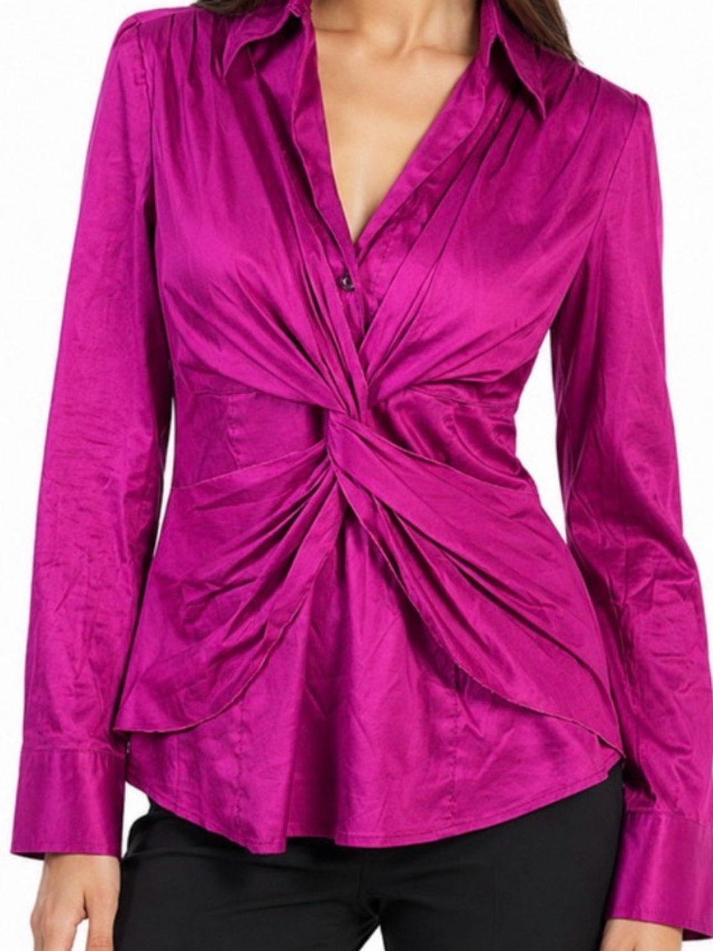 Trina Turk Twist Front Blouse | Magenta | Size M